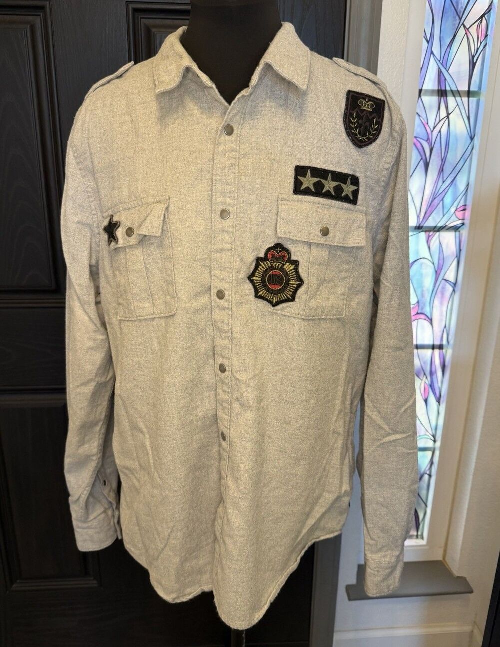 Vintage Guess Men’s Layne Twill Military Button Up Shirt Size Large